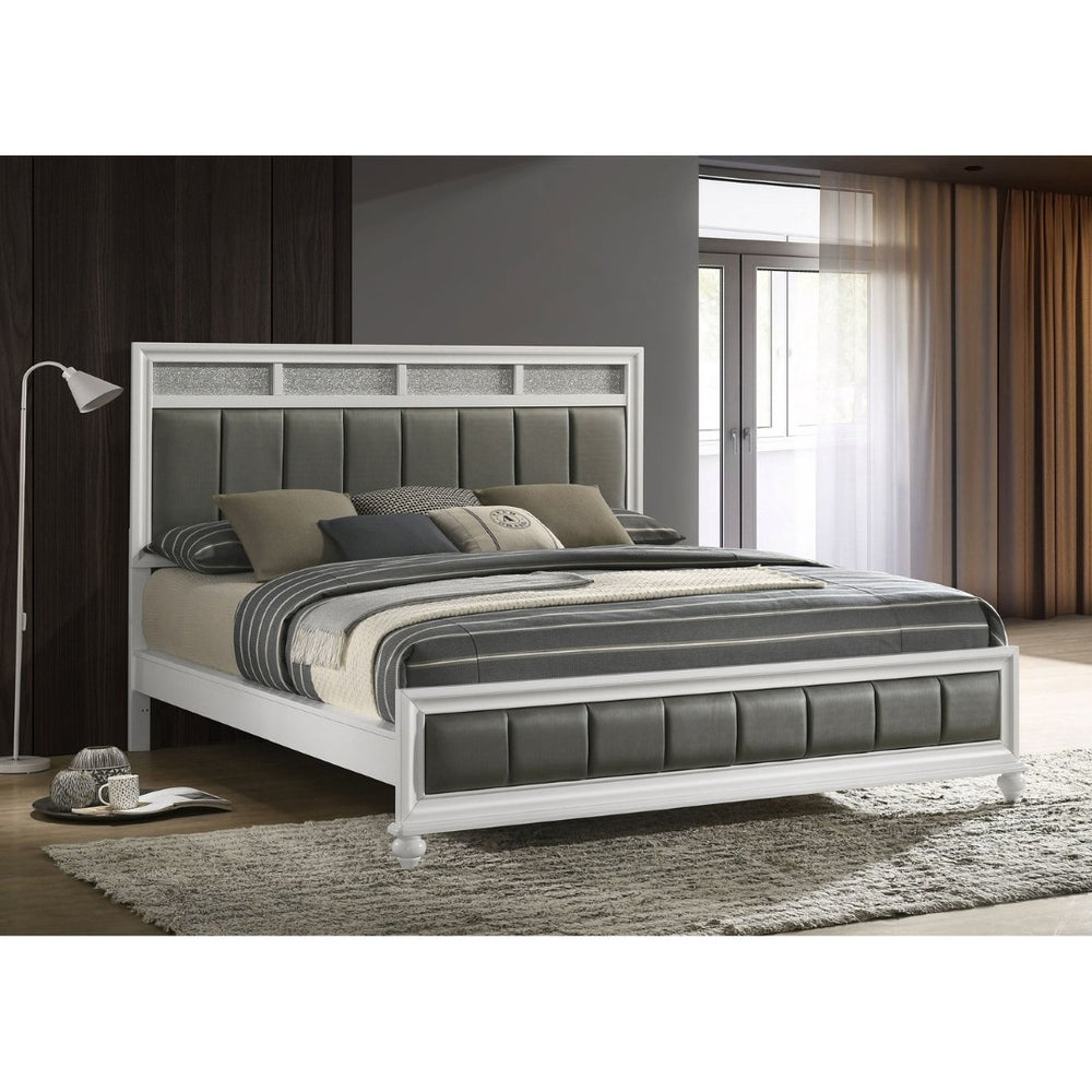 English Elm Talia California King Upholstered Panel Bed - Modern White Frame With Metallic Leatherette Accents B062S01080-GIGA