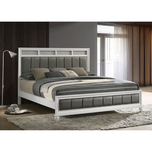 English Elm Talia California King Upholstered Panel Bed - Modern White Frame With Metallic Leatherette Accents B062S01080-GIGA