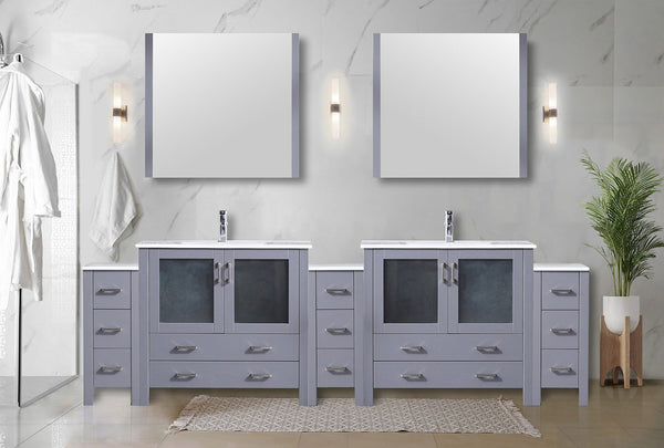 English Elm Dark Grey Double Bath Vanity 108" W With White Ceramic Top, Soft-Close Drawers & Ample Storage B2731S00619