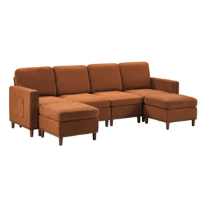 English Elm Modern Modular Sectional Sofa with Plush Cushions and Tapered Legs for Living Rooms Orange W2085S00102