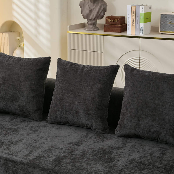 English Elm Comfy Convertible Folding Mattress Couch Sofa Bed with Chenille, Space-Saving Modular Lounge for Studio Black W1143P330250