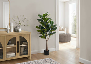 English Elm Artificial 47" Tall Fiddle Leaf Fig Tree – Real Touch Faux Plant In Black Pot For Effortless Decor B2710P220029