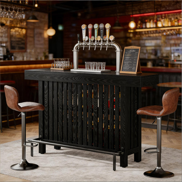 English Elm Bar Table Two Tier Industrial Metal Frame Open Shelf Home Kitchen Entertaining Stand T3971P452182
