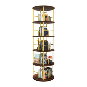 English Elm 5 Tier Rotating Bookshelf Tower with 360° Spin, Space-Saving Corner Display, Modern MDF Storage Unit Golden W3204P354235