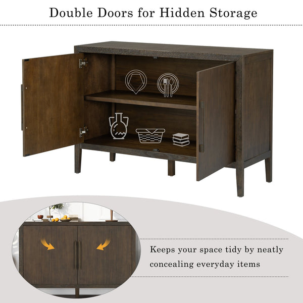 English Elm U_style Farmhouse Pine Veneer Buffet Cabinet with Double Doors for Kitchen or Entryway Dark Brown N711P410389B