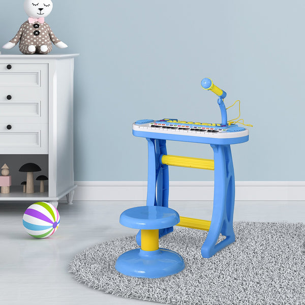 English Elm Qaba Kids 31 Key Electronic Piano with Microphone Stool Flashing Lights and Songs W2225P229229