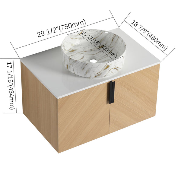 English Elm 30" Stylish Wall-Mounted Bathroom Vanity With Ceramic Sink, Soft-Close Doors & Modern Design W999S00445
