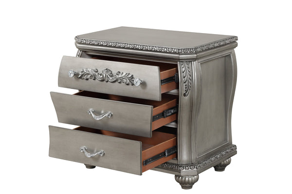 English Elm Destiny 3-Drawer Nightstand in Silver Finish — Elegant Solid & Manufactured Wood Bedside Storage, Spacious B009P234701
