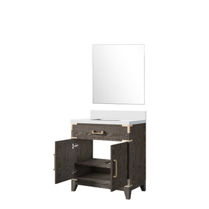 English Elm Brown Oak Single Bath Vanity With White Quartz Countertop & 28" Mirror – Elegant Storage Solution B2731S01454