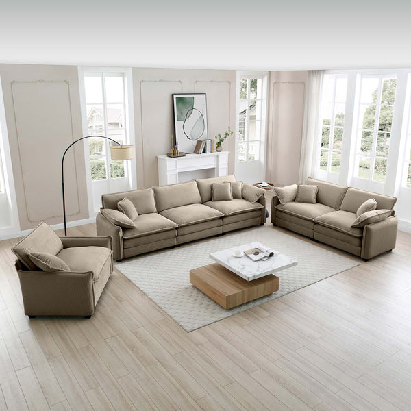 English Elm 3 Piece Oversized Sectional Sofa Set In Tan Corduroy - Comfortable Modular Design For Any Space W714S00707
