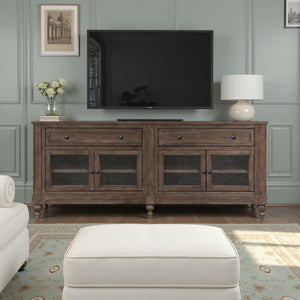 English Elm Middleton Vintage Hazel Wood Media Console with Seeded Glass Doors and Pewter Hardware B108P468539