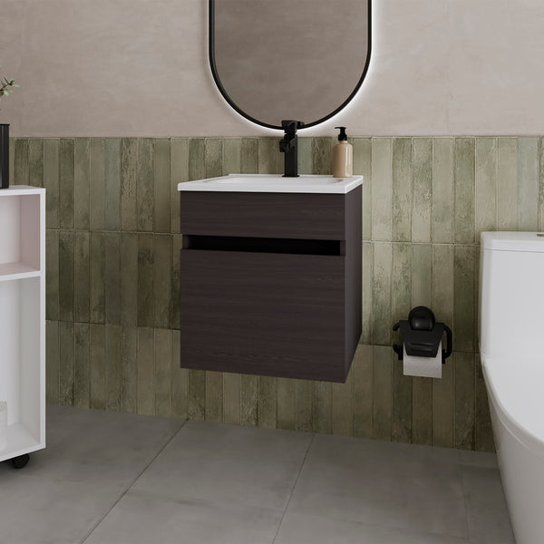 English Elm Newell Black Vanity Sink Cabinet with Shelves and Large Storage, Durable Engineered Wood Finish B092P360644