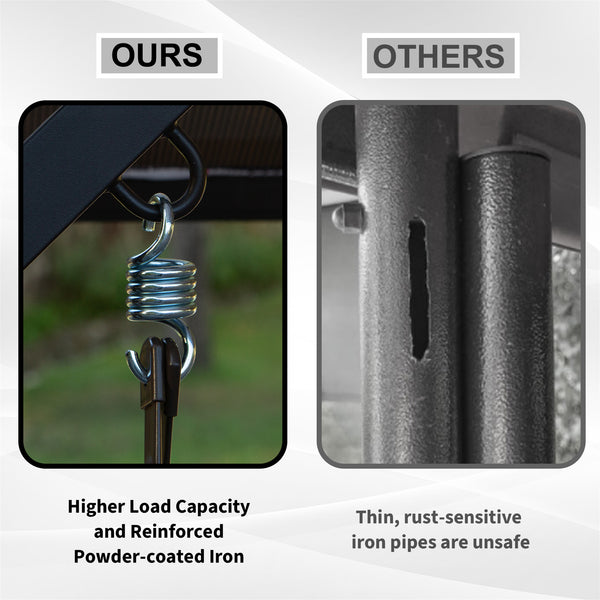 English Elm 3-Seat Wicker Porch Swing with Adjustable Polycarbonate Canopy, Steel Frame, Foldable Side Table, 850lb Capacity W1859S00119