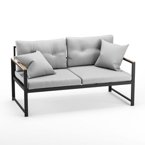 English Elm Edenbrook Cliffside Button Tufted Metal Loveseat - Stylish Charcoal Frame & Gray Cushions For Outdoors B350P394802