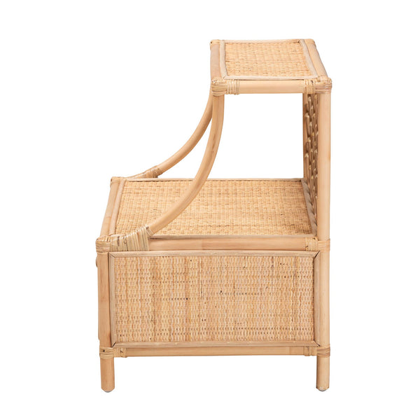 English Elm Modern Woven Rattan Nightstand with Open Shelf Bohemian Bedside Table for Cozy Rooms B2750P467660