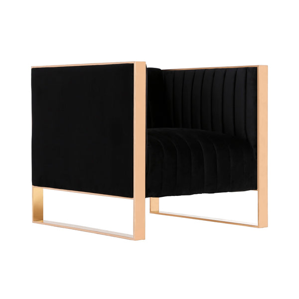English Elm Trillium Velvet Lounge Chair with Gold Stainless Steel Frame, Plush High-Density Foam, No Assembly Required Black B365P398024