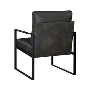 English Elm Modern Metal Accent Chair with Faux Leather Upholstery, Minimalist Frame, Comfortable Seat for Living Room Decor Dark Gray 27 L x 10 W x 23.5 H B011P255744