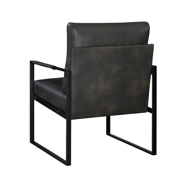 English Elm Modern Metal Accent Chair with Faux Leather Upholstery, Minimalist Frame, Comfortable Seat for Living Room Decor Dark Gray 27 L x 10 W x 23.5 H B011P255744