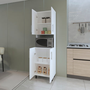 English Elm FM Ko Vaya Double Cabinet Pantry White – Vertical Kitchen Organizer with Shelves, Microwave Nook, Raised Legs B128P283297