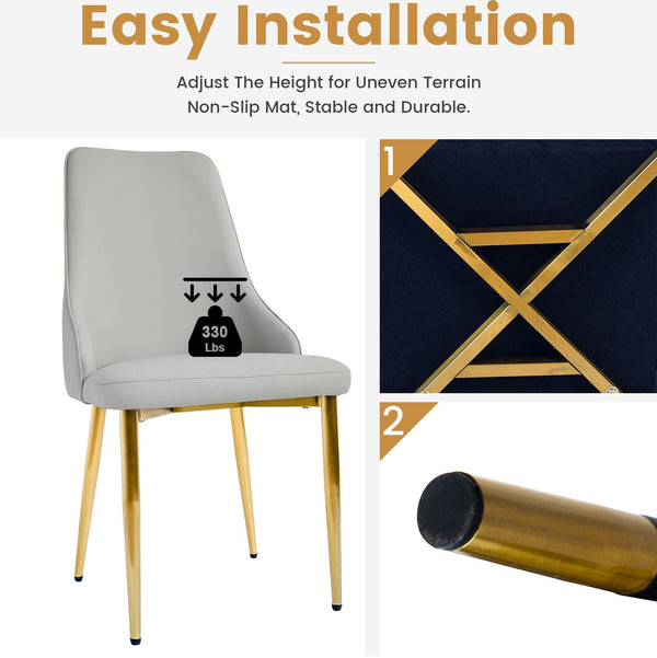 English Elm Modern Pu Sponge-Filled Dining Chair Set of 2, Gray Faux Leather, Golden Stainless Legs, Water-Resistant Stylish Seating (280 lb) W1535P227672