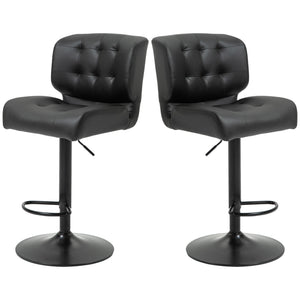 English Elm Homcom Set Of 2 Adjustable Bar Stools With Thick Cushions And Metal Footrest For Home Bars, Black W2225P217131