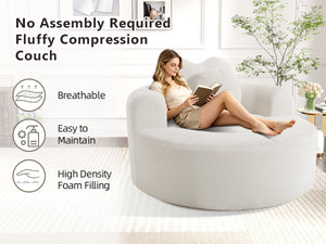 English Elm Round Cloud Sofa Bed Waffle Fabric Memory Foam Convertible Couch for Small Space Living Beige W3224P491994