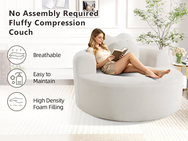 English Elm Round Cloud Sofa Bed Waffle Fabric Memory Foam Convertible Couch for Small Space Living Beige W3224P491994