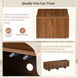 English Elm Retro Wood Grain Media Console Wavy Door Cabinet for Living Room Tvs 75 In N721P379534D
