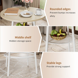 English Elm Bar 3-Piece Dining Set with Stools and Backrests, MDF & Metal Farmhouse Design, Space-Saving Pair White Oak W57868876