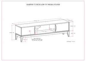 English Elm Harper 72" Low TV Media Stand in Walnut Brown – Solid Rubberwood, Mid-Century Design, Cord Management, Fits TVs to 80" B136P203483