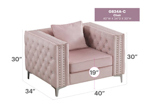 English Elm Glory Velvet Tufted Accent Chair with Faux Diamond Buttons, Spacious 30"H x 40"W Comfort Design Pink 39.8 L x 33.9 W x 24.8 H B078108452