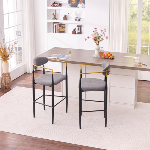 English Elm Modern Upholstered Barstool Set Grey Fabric Gold Armrests Ergonomic Kitchen Counter W5501P462386
