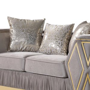 English Elm Cavalli Diamond Upholstered Sofa and Loveseat Set with Gold Accents for Modern Living Taupe+Gold B009S02180