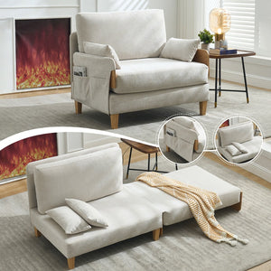 English Elm Foldable sofa bed recliner with three pillows, 3-in-1 convertible sleeper for small spaces, mid-century modern comfort Beige W395P290556