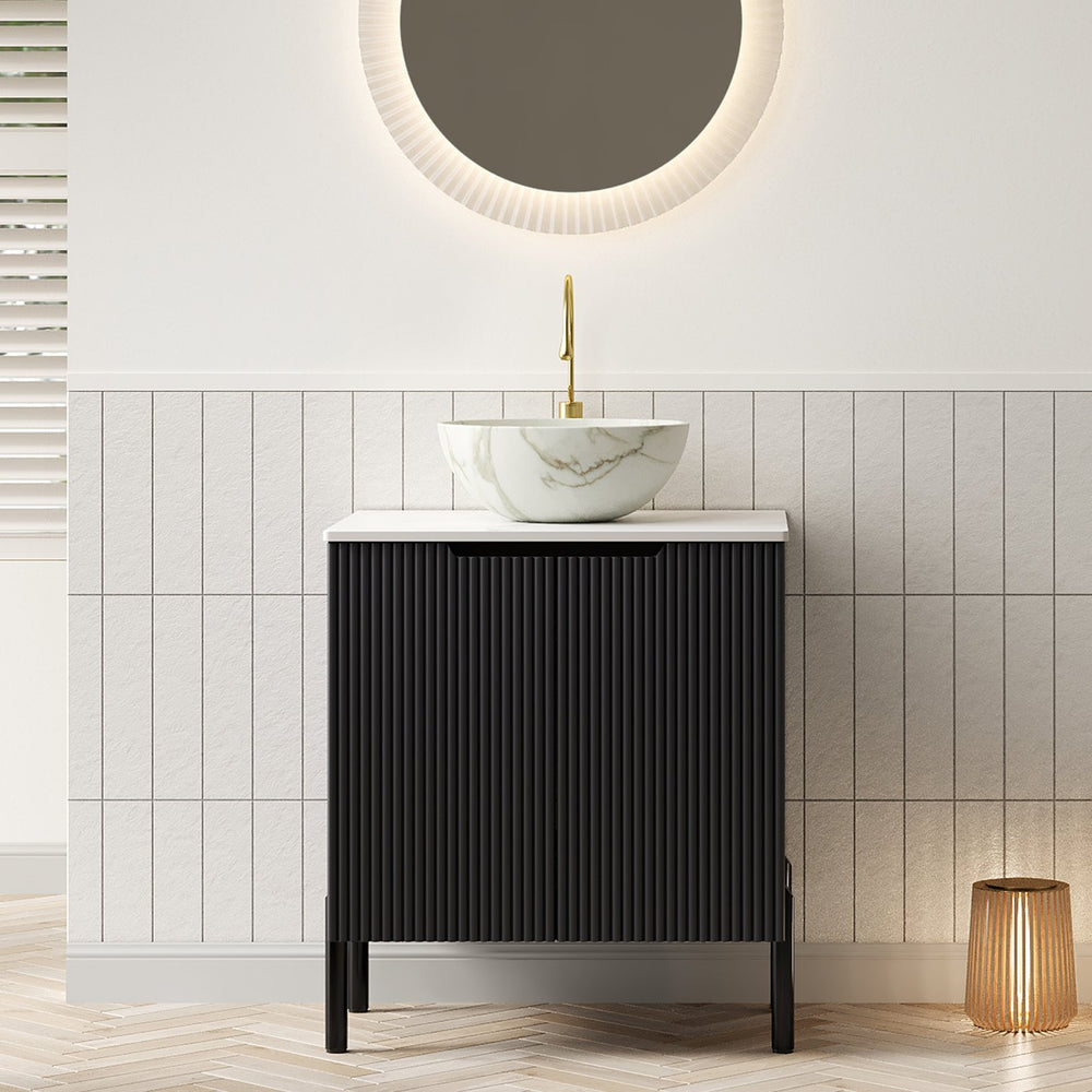 English Elm Dina Floating Bathroom Vanity with Sintered Stone Top and Crystal Glass Basin W2615S00658