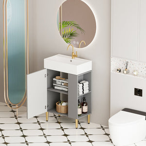 English Elm 21.6" Bathroom Vanity Ceramic Sink Soft Close Cabinet Open Shelf Grey Finish W1573S00023