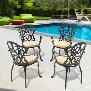 English Elm Cast Aluminum Patio Dining Chair Set Of 4 With Off-White Cushions - Durable, Stylish, Comfortable! W1710P166006
