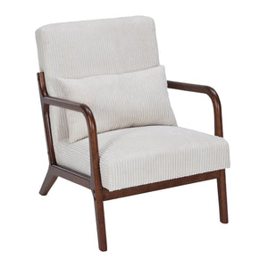 English Elm Mid-Century Beige Accent Chair Upholstered Armchair with Pillow, Solid Wood Frame, Ergonomic Comfort W2989P295373