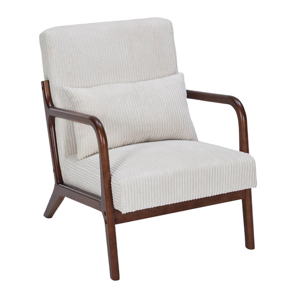 English Elm Mid-Century Beige Accent Chair Upholstered Armchair with Pillow, Solid Wood Frame, Ergonomic Comfort W2989P295373