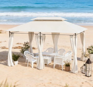 English Elm Outdoor Large Patio Gazebo Steel Frame Double Tier Canopy with Curtains for Backyard Cream White T3971P426861