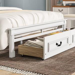 English Elm Queen Farmhouse Pinewood Storage Bed with Led Lighting Usb Charging and Panel Headboard White W504P391013