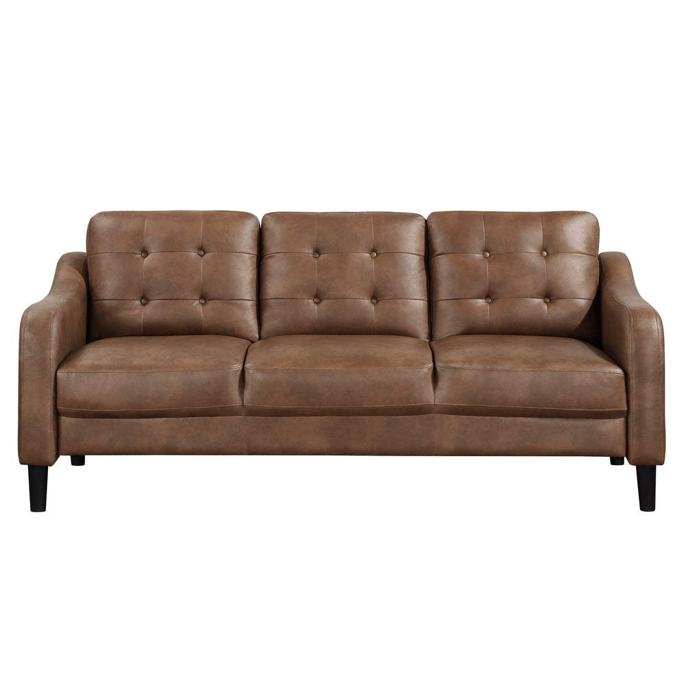 English Elm Brown Mallory Polished Microfiber Sofa with Button Tufting, Contoured Arms & Solid Wood Frame — 77" Casual Living Room Seating B011P206276