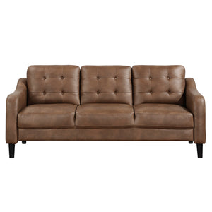 English Elm Brown Mallory Polished Microfiber Sofa with Button Tufting, Contoured Arms & Solid Wood Frame — 77" Casual Living Room Seating B011P206276