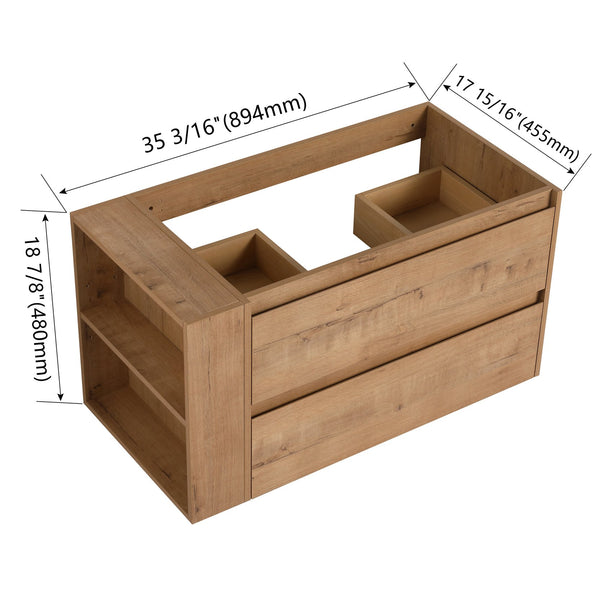 English Elm 36" Wall Mounting Bathroom Vanity with Soft-Close 2/3 Drawers, Adjustable Side Shelf, Water-Resistant Finish W999P168519