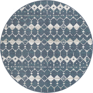 Unique Loom Outdoor Trellis Cardak Machine Made Geometric Rug Navy Blue, Ivory/Green/Gray 7' 1" x 7' 1"