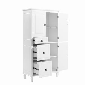 English Elm Retro Multi-Functional Storage Cabinet with Adjustable Shelves, 3 Drawers & Doors, Stylish White Organizer for Living Room Bathroom Kitchen Office - Elegant, Space-Saving Design N725P236498K