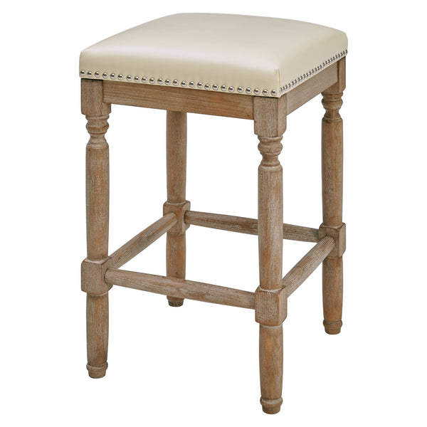 New Pacific Direct Ernie Bonded Leather Counter Stool Set Of 2 - Stylish Turquoise, Beige, Or Black With Nailhead Trim Beige Bonded Leather 3900057-2050-npd