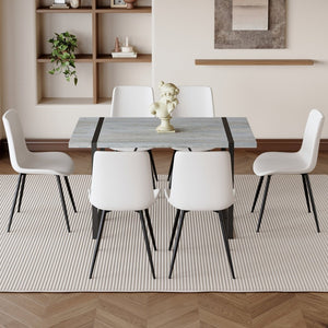 English Elm Table And Chair Set: Modern Grey Marble Dining Table With 6 Pu-Cushioned Chairs & Metal Frame W1151S01883-GIGA