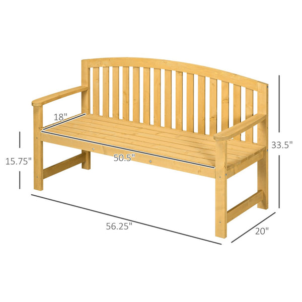 English Elm Outsunny 56" Outdoor Wooden Bench – Comfortable 2-Seater With Backrest & Armrests For Relaxation W2225P217578-GIGA