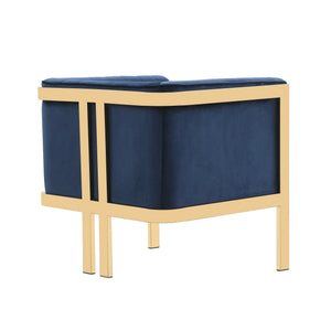 English Elm Paramount Velvet Lounge Chair with Polished Brass Stainless Steel Frame, Plush High-Density Comfort Dark Blue B365P397997